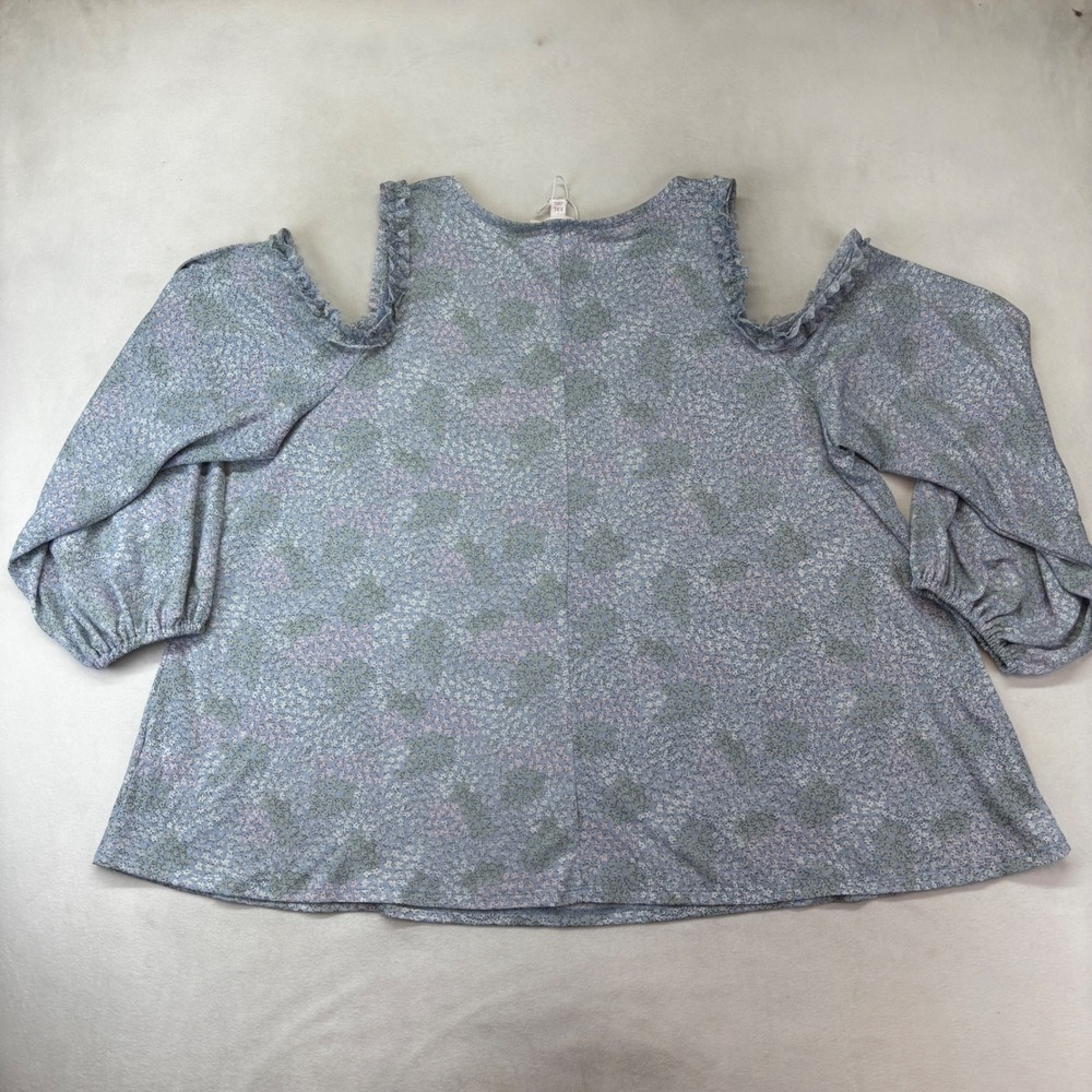 LC Lauren Conrad Cold Shoulder Top Women XXL Blue Ditsy Floral Ruffle Boho New